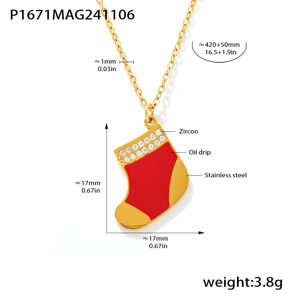 Wholesale Stainless steel 18K real gold plated Christmas enamel zircon necklace